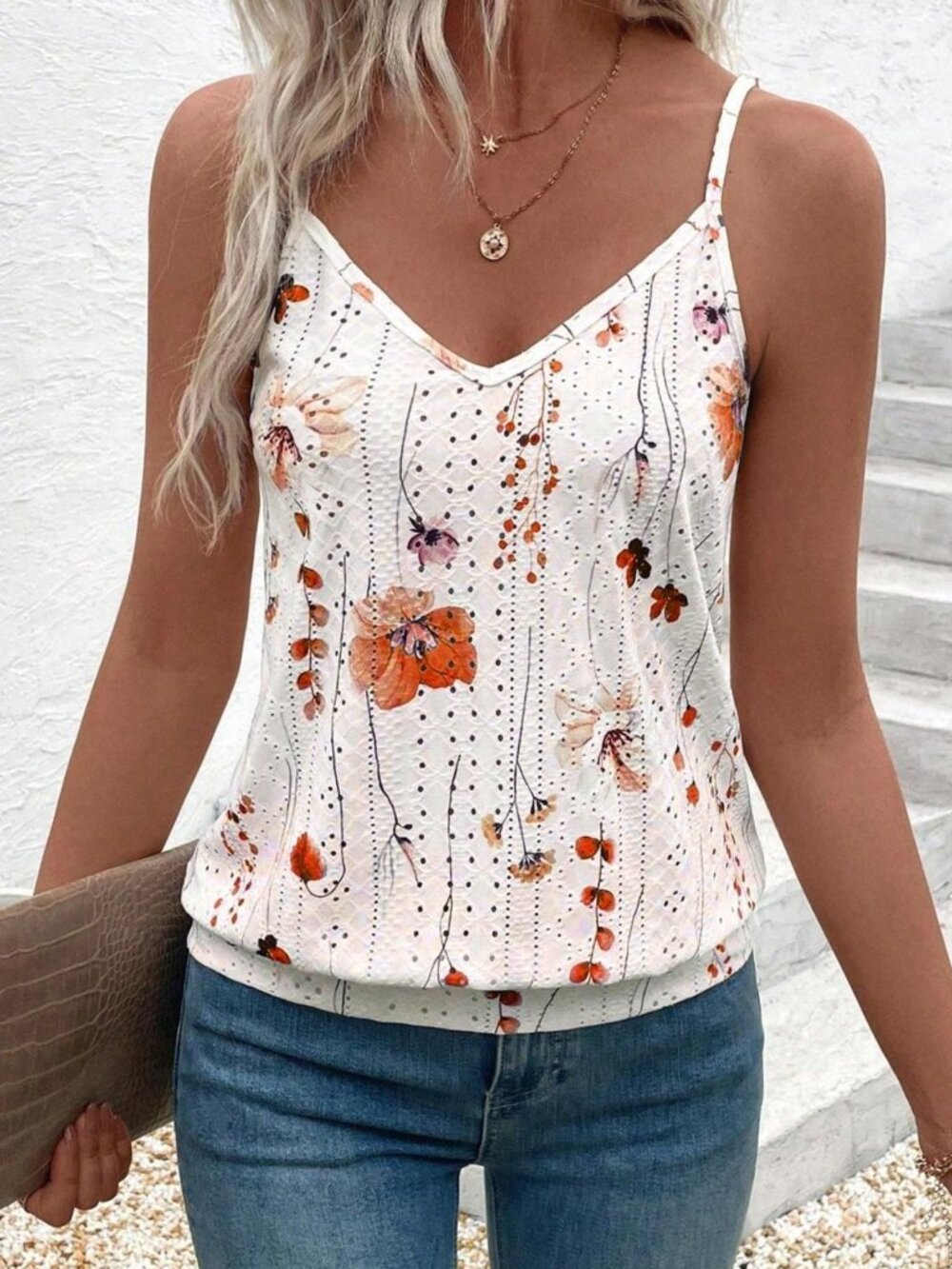 Floral Print V-Neck Casual Cami Top